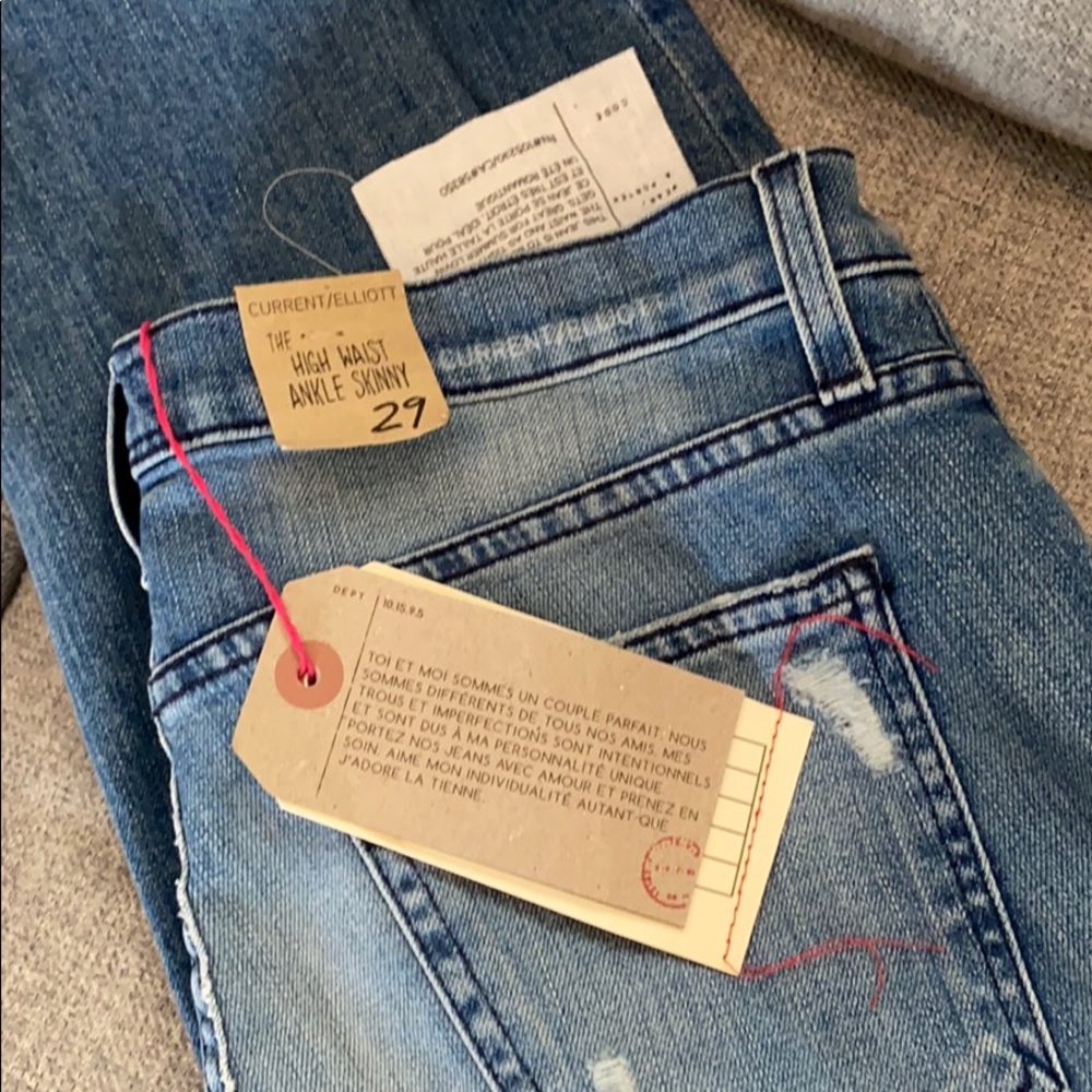 NWT current/Elliott high waist ankle skinnny